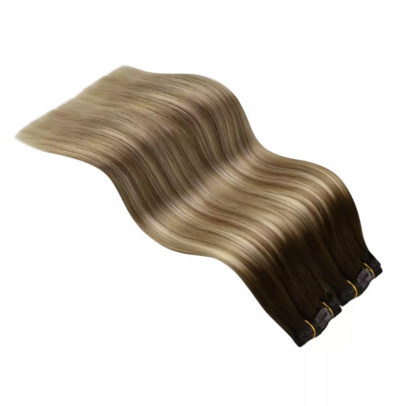 Load image into Gallery viewer, balayage blonde clip in remy extension moresoo human soft and comfortable hair
