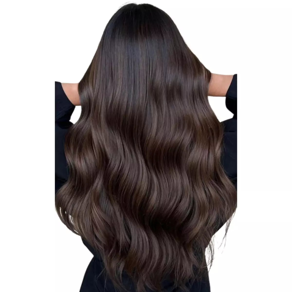 Dark Brown invisible tape in weft hair extensions on a white background