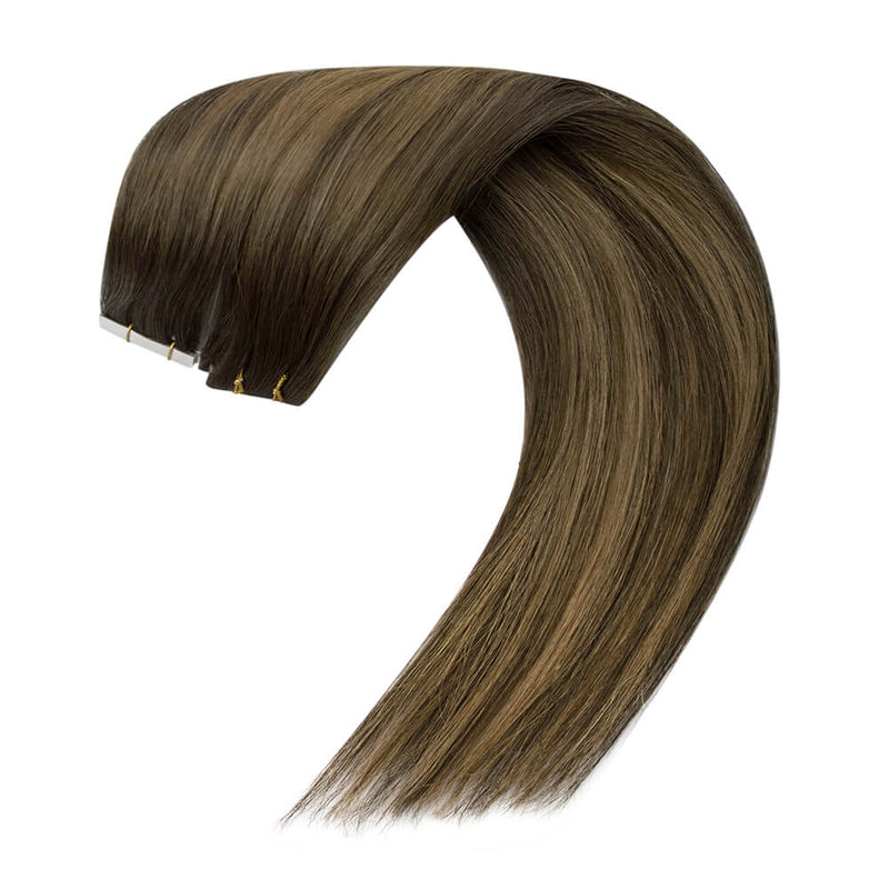 Load image into Gallery viewer, Moresoo medium brown balayage hair extensions, high-quality balayage tape in extensions, 16-inch balayage tape ins, seamless brown balayage hair, invisible medium brown balayage tape ins, natural brown balayage hair extensions, salon-quality medium brown balayage, smooth balayage tape in extensions, luxurious brown balayage hair, premium balayage extensions, medium brown balayage tape ins

