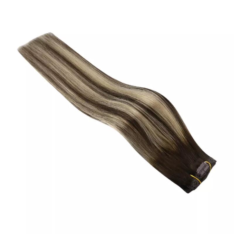 Load image into Gallery viewer, full and thick hair for women brown and blonde Remy hair clip in hair extensions real human clip in hair
