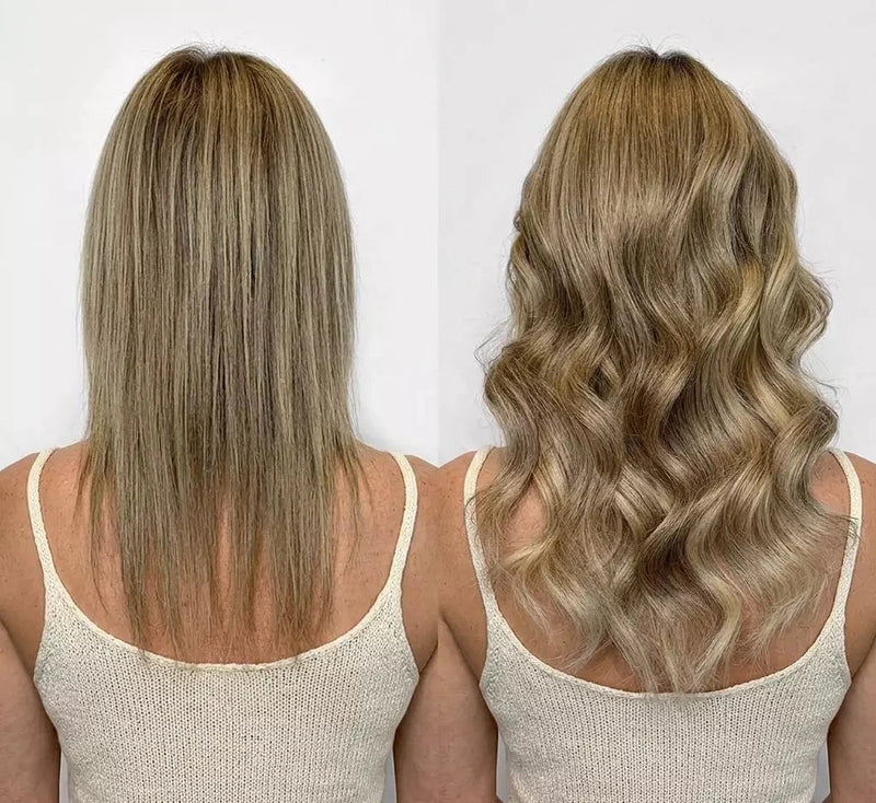 A women with different hairstyles side by side on a white background