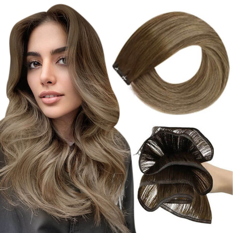 Moresoo Virgin Weft Sew In Pu Weft Hair Extensions Balayage Brown With Blonde(