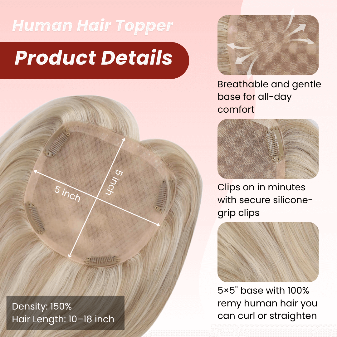 straight hair topper 16inch blonde Wholesale Balayage color mono base toppers human hair