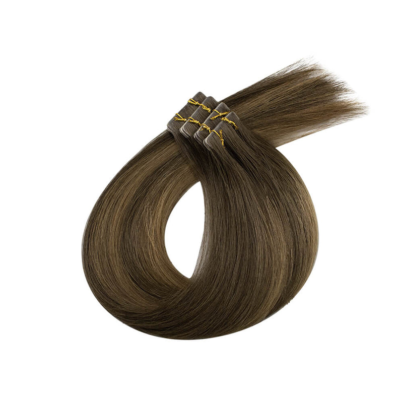 Load image into Gallery viewer, Moresoo medium brown balayage tape ins, high-quality balayage extensions, 16-inch medium brown balayage, invisible balayage tape ins, salon-quality balayage hair, seamless medium brown balayage extensions, smooth brown balayage tape in, natural brown balayage tape ins, luxurious balayage extensions, medium brown ombre tape ins, premium medium brown balayage hair, balayage tape ins for brown hair
