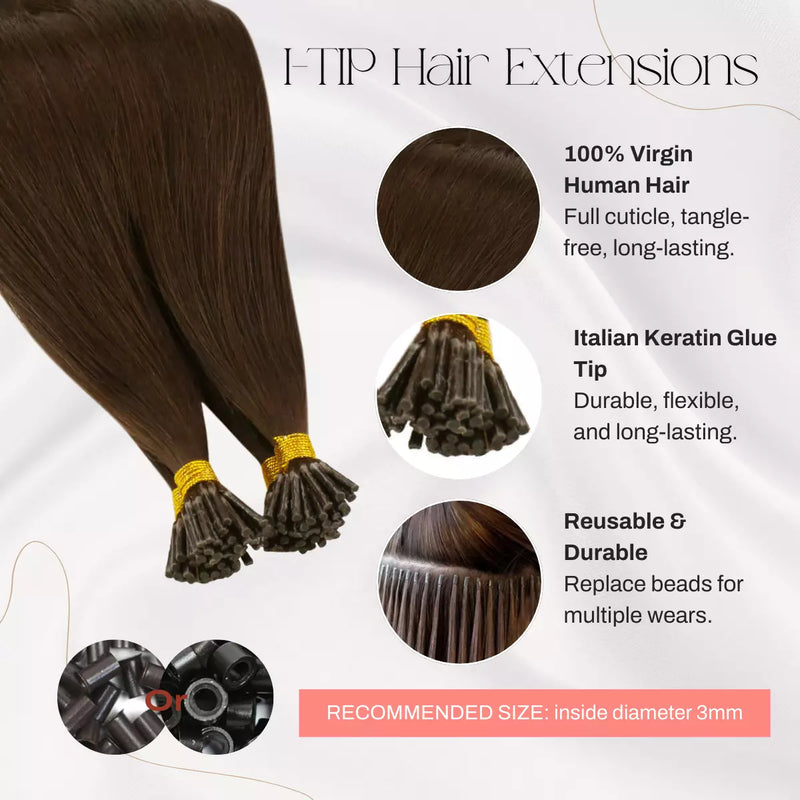 Load image into Gallery viewer, 100% Virgin Hair I tip hair extensions Flexible PU tip with pre-bonded keratin for safe installation
