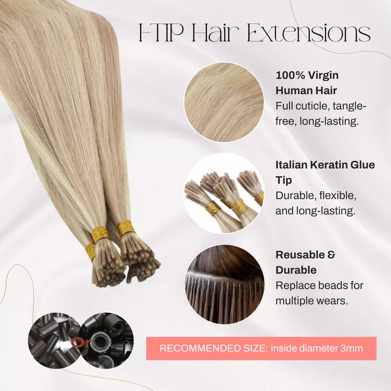 Load image into Gallery viewer, 100% Virgin Hair I tip hair extensions Flexible PU tip with pre-bonded keratin for safe installation

