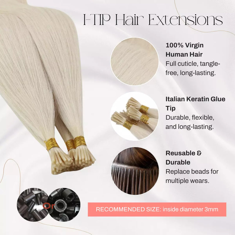 Load image into Gallery viewer, 100% Virgin Human Hair I-Tip Hair Extensions Platinum Blonde (#1000)

