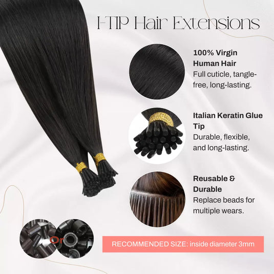 100% Virgin Hair I tip hair extensions Flexible PU tip with pre-bonded keratin for safe installation