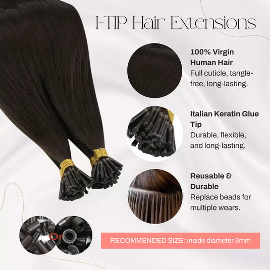 100% Virgin Hair I tip hair extensions Flexible PU tip with pre-bonded keratin for safe installation