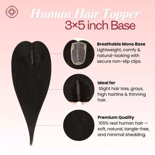 black hair topper straight hair