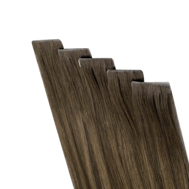 Load image into Gallery viewer, Moresoo brown balayage hair extensions, 16-inch medium brown balayage extensions, invisible tape ins, salon-quality brown balayage extensions, seamless balayage hair, medium brown balayage tape ins, high-quality balayage extensions, luxurious brown balayage hair, smooth medium brown balayage hair, premium balayage tape ins, natural brown balayage tape ins, medium brown ombre extensions
