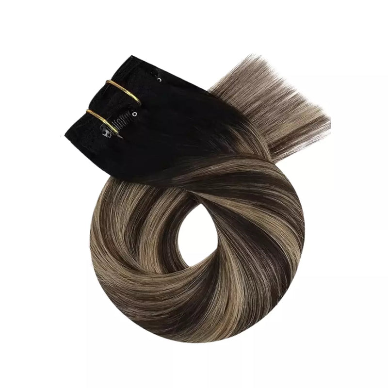 Load image into Gallery viewer, 7 Pieces 18 Inch Human Hair Clip In Extensions Seamless Blend Balayage Human Hair 120g
