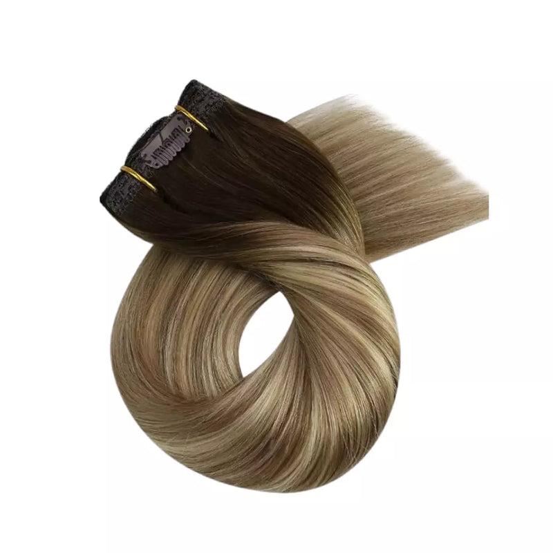Load image into Gallery viewer, Remy Hair Extension Clip In Hair Extensions 16 Inch Clip In Human Extensions Balayage Brown

