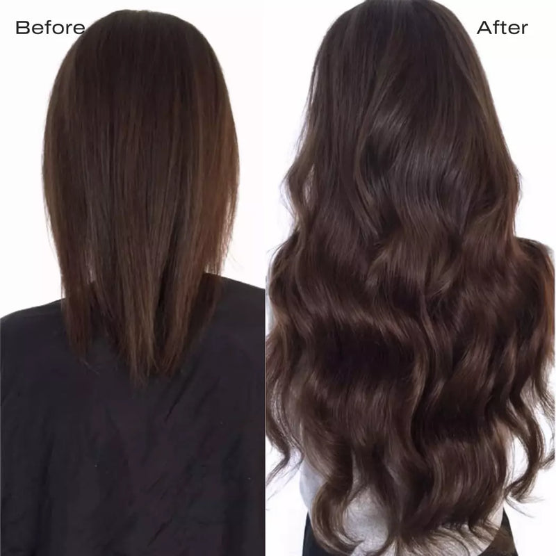 Load image into Gallery viewer, Before and after comparison of hair styling with Butterfly Weft Hair Extensions in Darkest Brown (#2)

