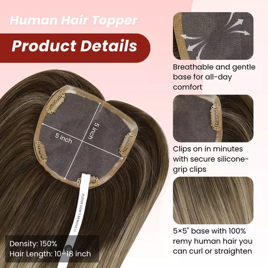 Topper hair piece | Human hair topper for thinning crown | Hair topper human hair