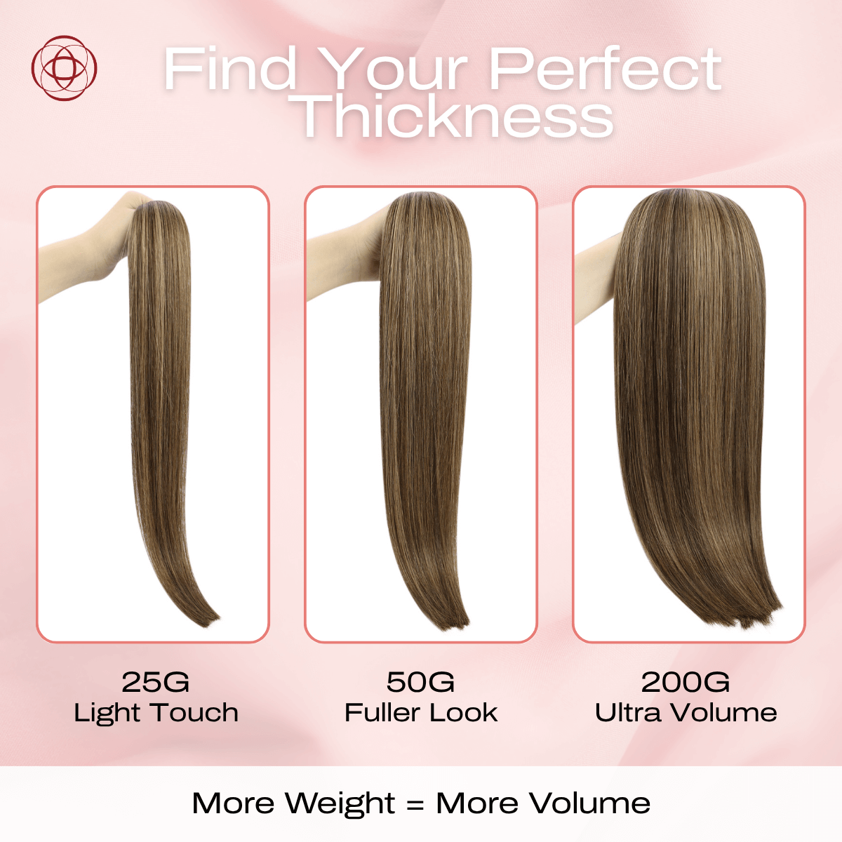 Moresoo Hair Extension Weight Comparison Chart With 25G, 50G, And 200G Options