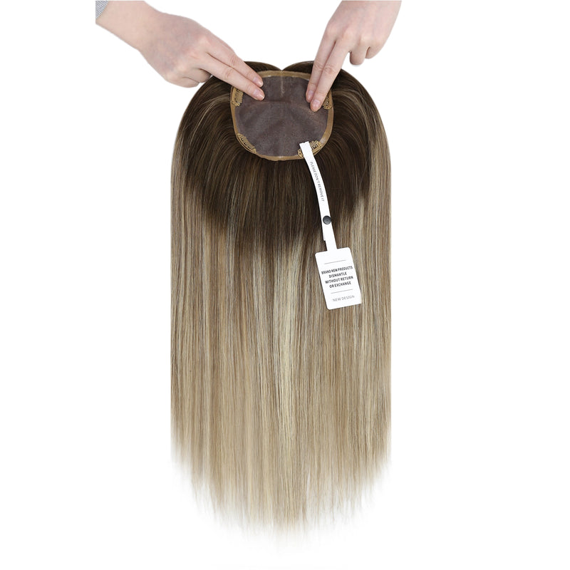Load image into Gallery viewer, Human hair topper for thinning crown Real hair topper for thinning crown Blonde human hair topper Best hair topper for women
