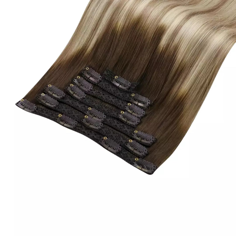 Load image into Gallery viewer, 100% Handmade Human Hair Clip In Extensions 7 Pieces 16 Inch Straight Human Hair Clip In Extensions for Women
