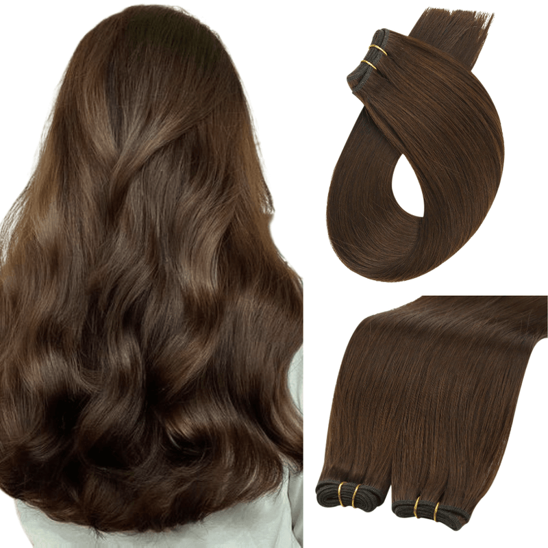 Load image into Gallery viewer, chocolate brown virgin weft-natural hair extensions-hair extensions on very short hair-hair extensions human hair-best hair extensions for thin hair
