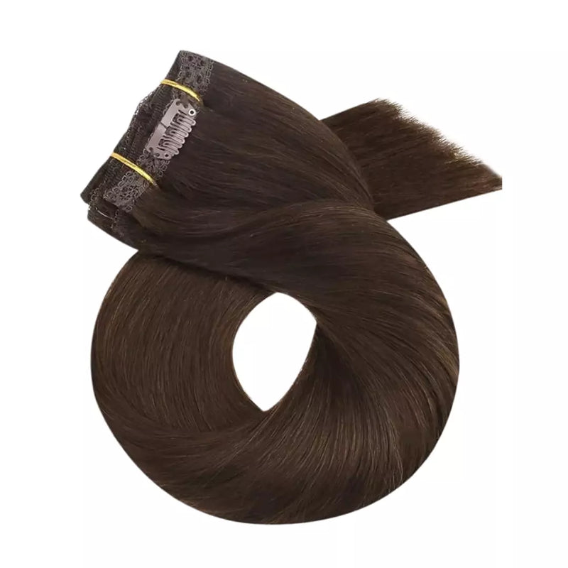 Load image into Gallery viewer, Seamless clip in human hair extensions brown color 18 inch super soft for women
