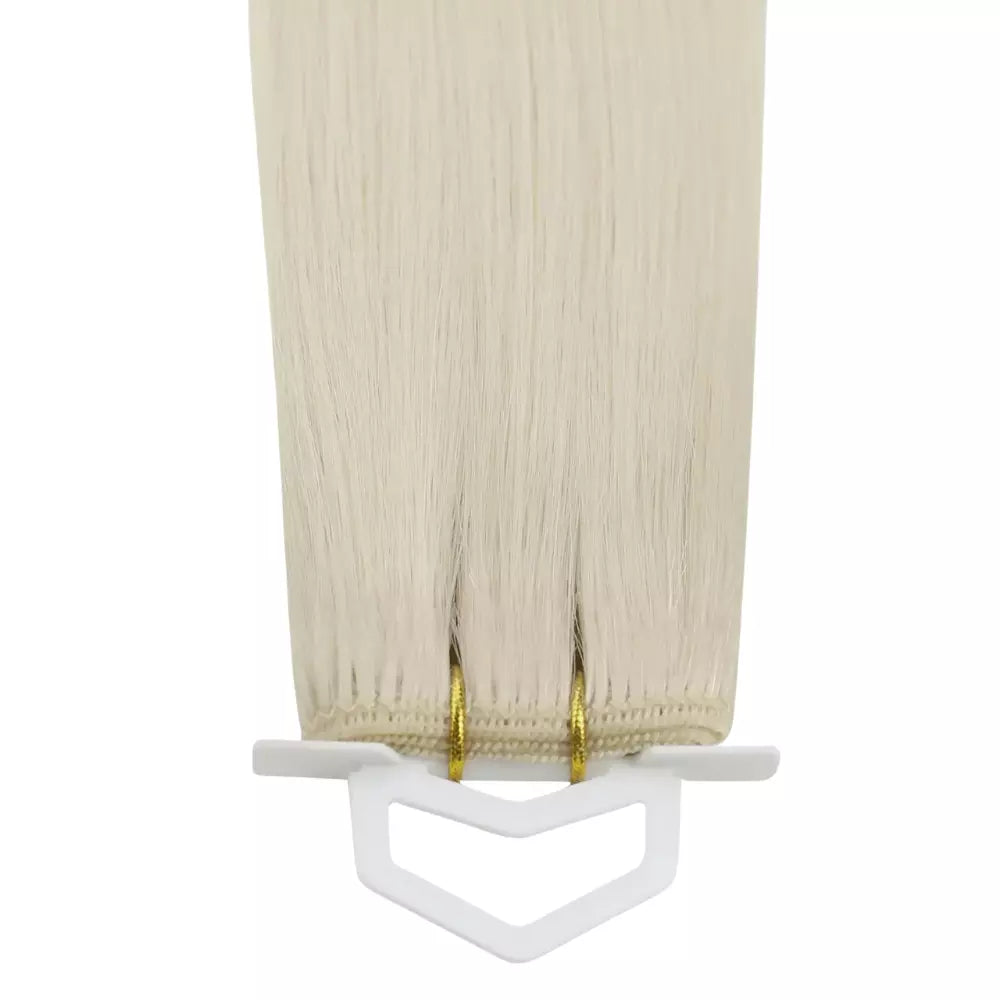Moresoo white blonde virgin hair weft bundles, long-lasting and natural-looking sew-in extensions.