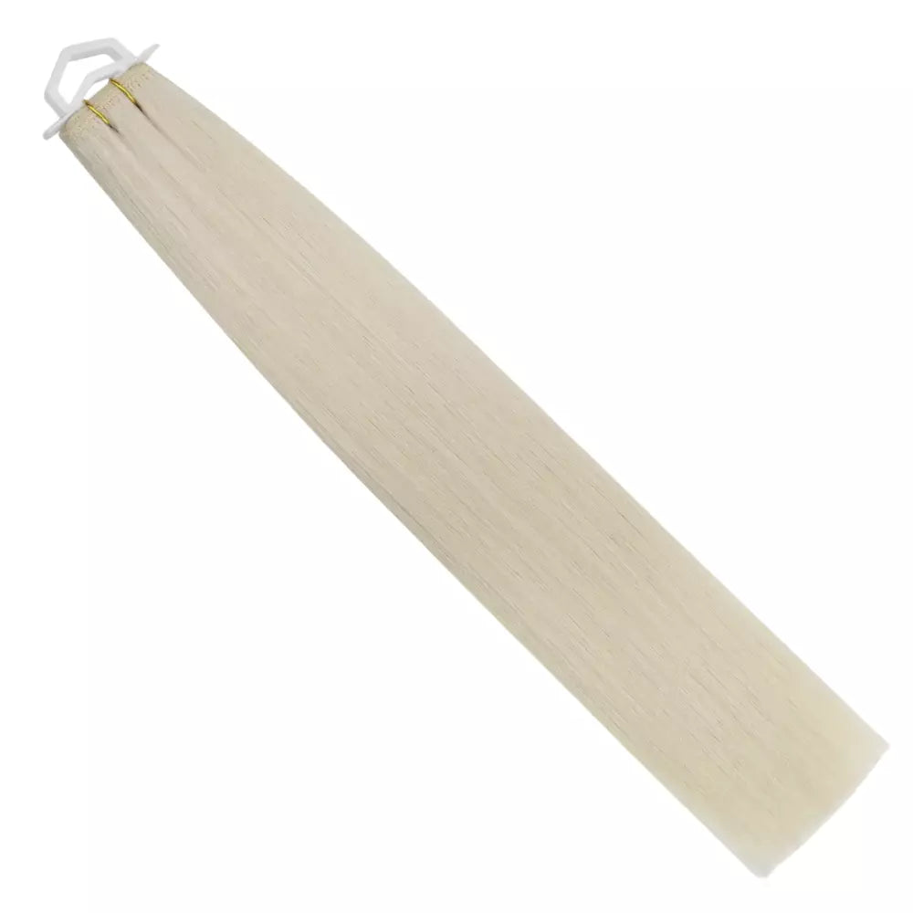 Moresoo white blonde virgin human hair bundles, sew-in weft extensions for natural and seamless blending.