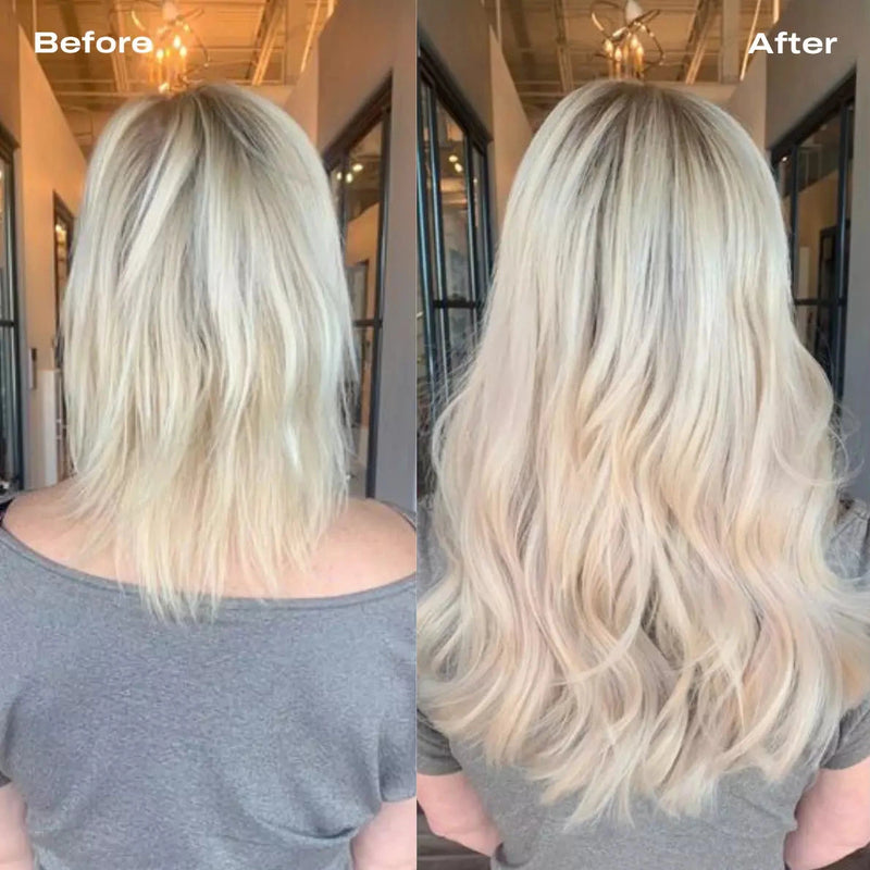 Load image into Gallery viewer, Before and after comparison of blonde hair extensions
