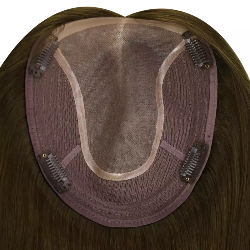 Load image into Gallery viewer, real hair topper for thinning crown virgin human hair 6&quot;*7&quot;inch virgin human hair topper hair topper virgin human hair Moresoo hair topper virgin human hair brown straight suitable for thinning hair hair topper hair topper for thinning crown hair topper for women human hair topper hair piece topper hair best hair topper
