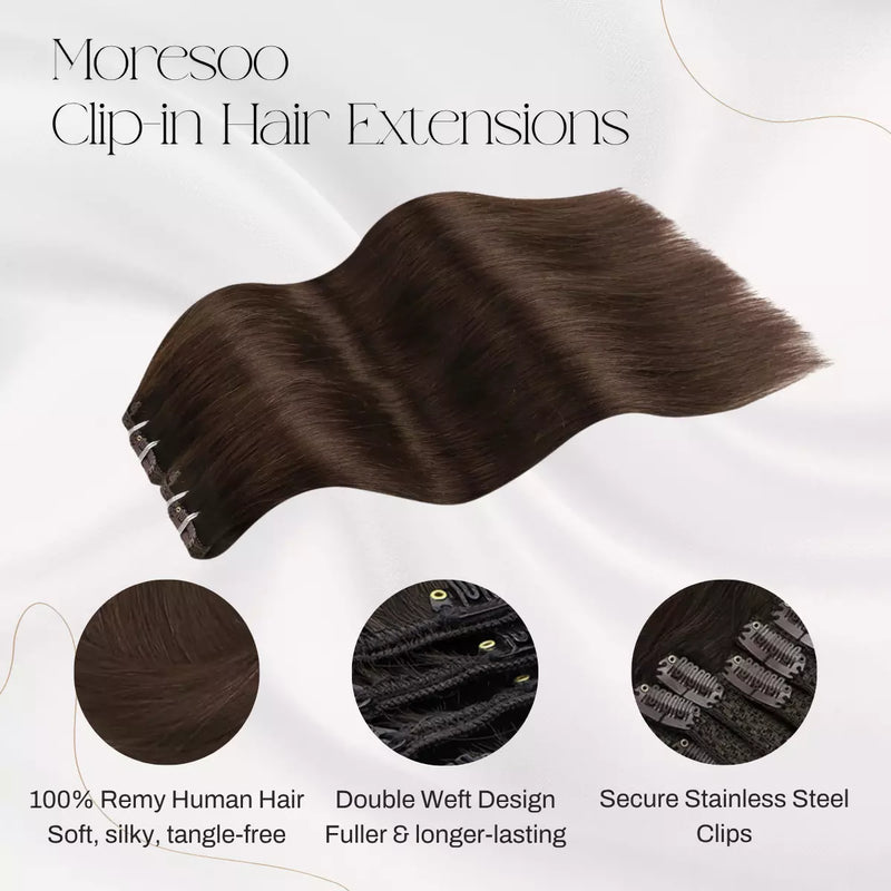 Load image into Gallery viewer, 100% Remy human hair clip in hair extensions 16 inch brown hair extensions for women
