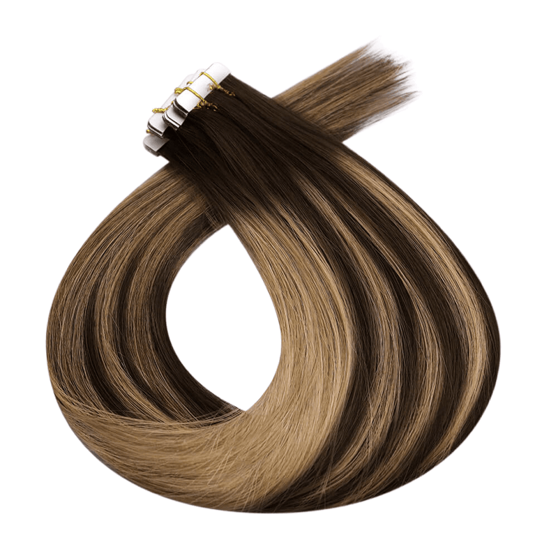 Load image into Gallery viewer, Moresoo medium brown balayage tape in, luxurious balayage tape ins, 16-inch brown balayage hair extensions, smooth brown balayage extensions, premium balayage hair, medium brown balayage tape ins, invisible brown balayage tape in, salon-quality brown balayage hair, balayage tape ins for medium brown hair, high-quality medium brown hair, brown balayage extensions tape in, 18-inch medium brown balayage hair

