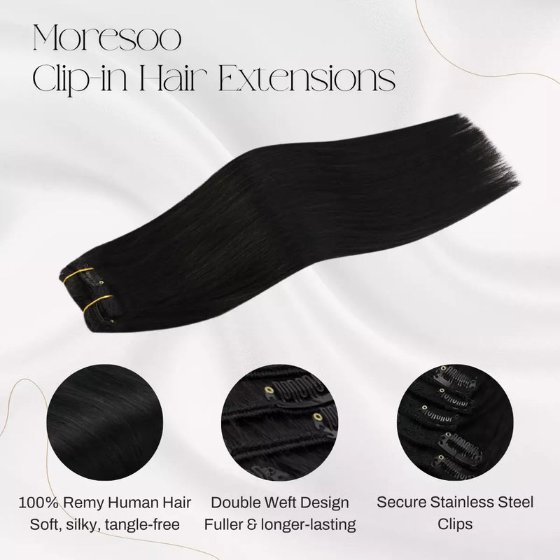 Load image into Gallery viewer, 100% Remy human hair clip in hair extensions natural black hair extensions for women

