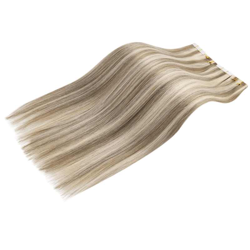 Load image into Gallery viewer, moresoo good quality tape in hair tape in hair extensions thick end human hair
ombre tape in human hair extensions virgin quality hair fading brown to blonde color hair
balayage brown with blonde tape in hair extension_1

