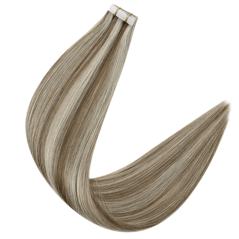 Load image into Gallery viewer, tape in hair extensions thick end human hair
ombre tape in human hair extensions virgin quality hair fading brown to blonde color hair
balayage brown with blonde tape in hair extension_1
 24inch blonde tape in hair extensions
