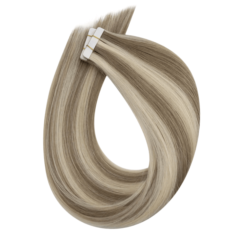 Load image into Gallery viewer, virgin tape in hair extension skin weft human Brazilian hair
tape in hair extensions thick end human hair
ombre tape in human hair extensions virgin quality hair fading brown to blonde color hair

