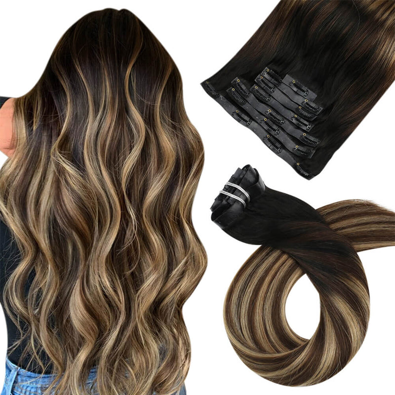 Moresoo hair extensions clip in Remy straight hair brown easy installation