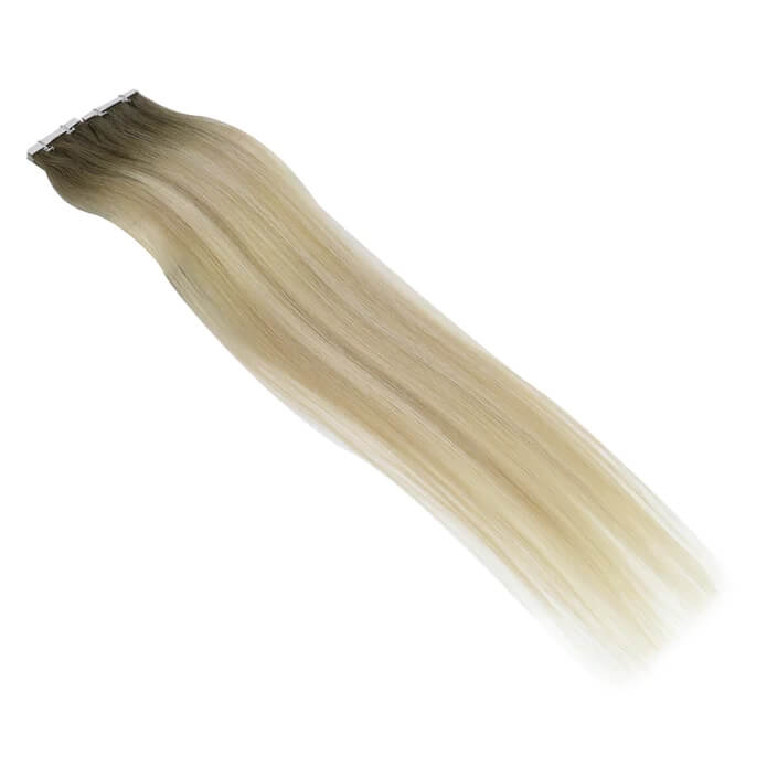 Load image into Gallery viewer, Moresoo light brown blonde ombre hair, 14-inch tape ins, secure and easy-to-install adhesive, premium ombre highlights, seamless ombre balayage, high-quality ombre extensions, natural light brown blonde ombre, long-lasting adhesive extensions, smooth balayage hair, salon-quality ombre
