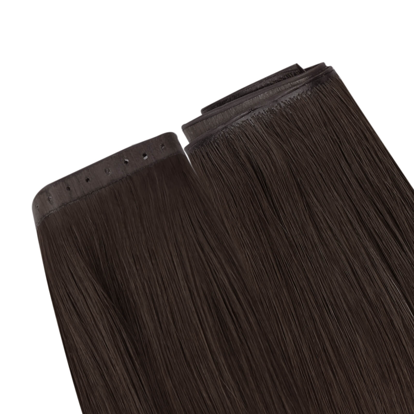 invisible flat weft, pu hole skin weft, dark brown, virgin hair, sew in extensions, seamless human hair