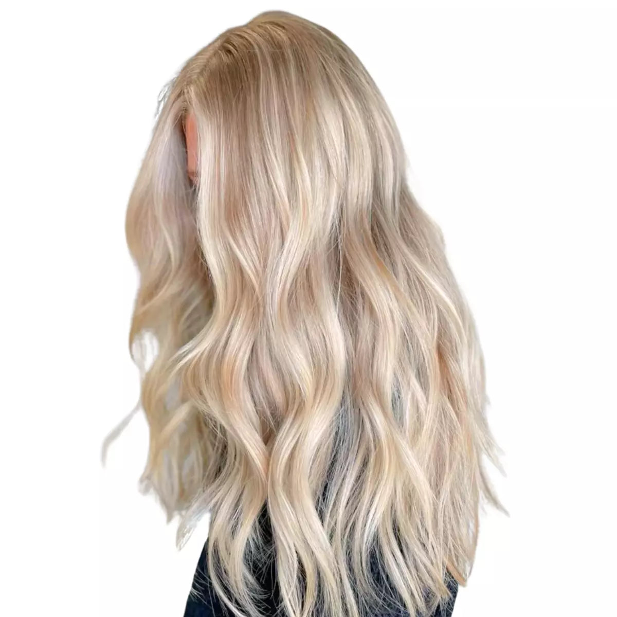 Pink blonde highlights invisible tape in weft hair extensions on a white background