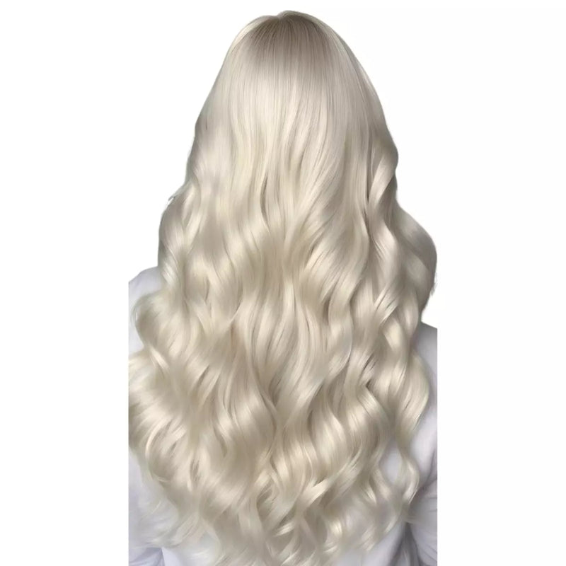 Load image into Gallery viewer, Platinum blonde invisible tape in weft hair extensions on a white background
