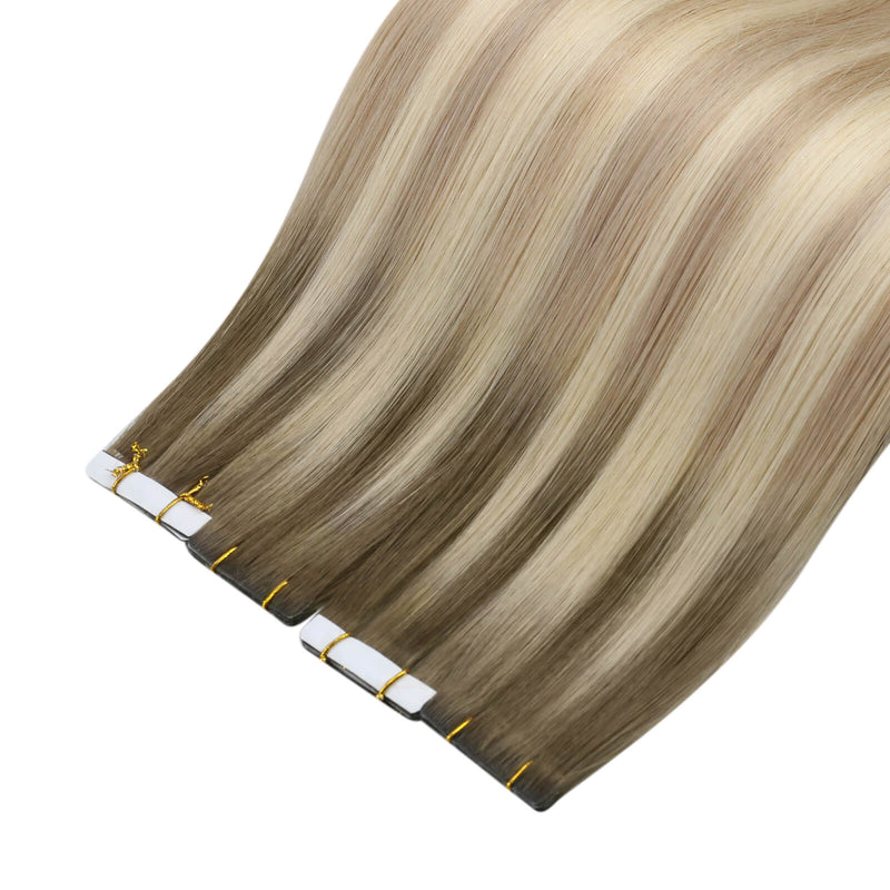 Load image into Gallery viewer, Salon Quality Hair Invisible Seamless Virgin Hair Injection Tape In Hair Extensions Moresoo Hair Brown Highlight Hair Extensions
