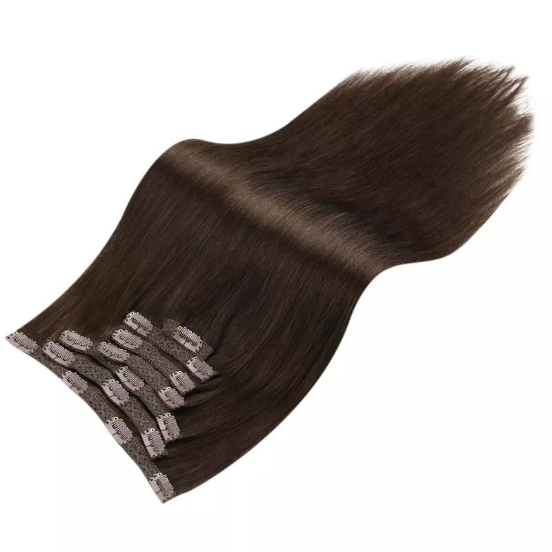 Load image into Gallery viewer, Moresoo Hair clip in extensions Remy human hair brown color straight 20 inch

