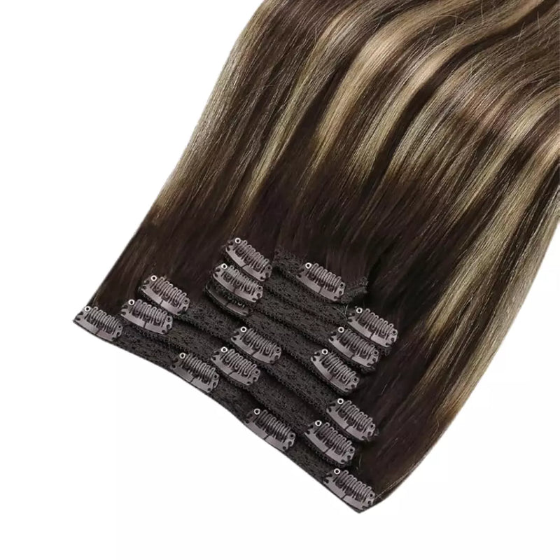 Load image into Gallery viewer, 14 Inch straight clip in hair extension brown color high quality hair extensions
