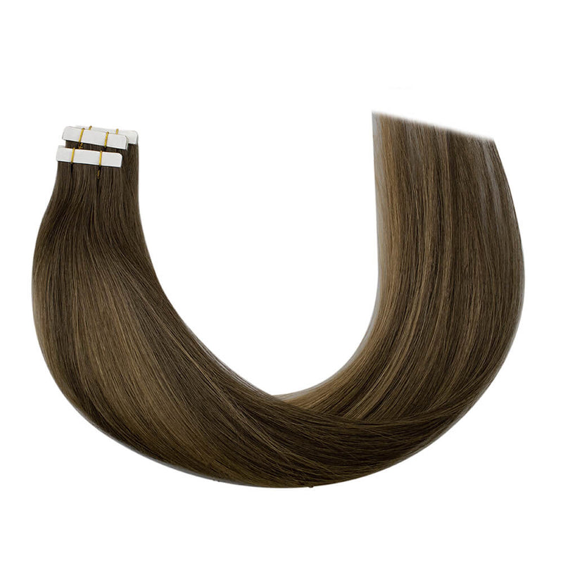 Load image into Gallery viewer, Moresoo medium brown balayage tape in extensions, natural balayage hair, seamless brown balayage extensions, salon-quality balayage hair, premium brown balayage hair, smooth medium brown balayage extensions, 16-inch balayage extensions, high-quality balayage tape ins, invisible brown balayage tape ins, luxurious medium brown balayage, medium brown balayage tape ins for natural hair, seamless balayage tape ins
