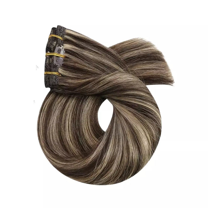 Load image into Gallery viewer, Hair extensions clip in human hair brown 120g 7pcs Remy human hair extensions clip in real natural hair extensions straight 14 inch
