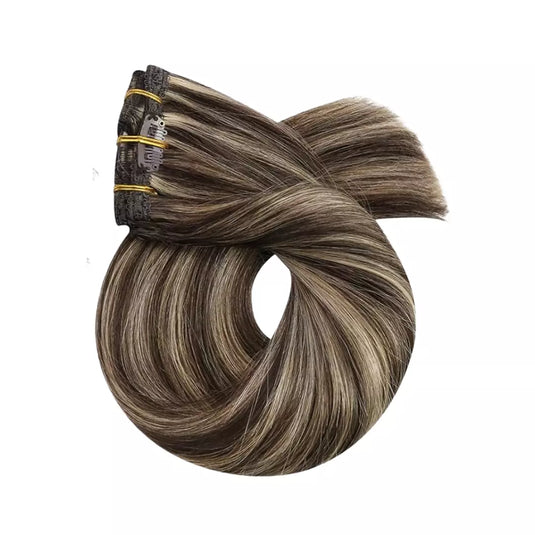 Hair extensions clip in human hair brown 120g 7pcs Remy human hair extensions clip in real natural hair extensions straight 14 inch