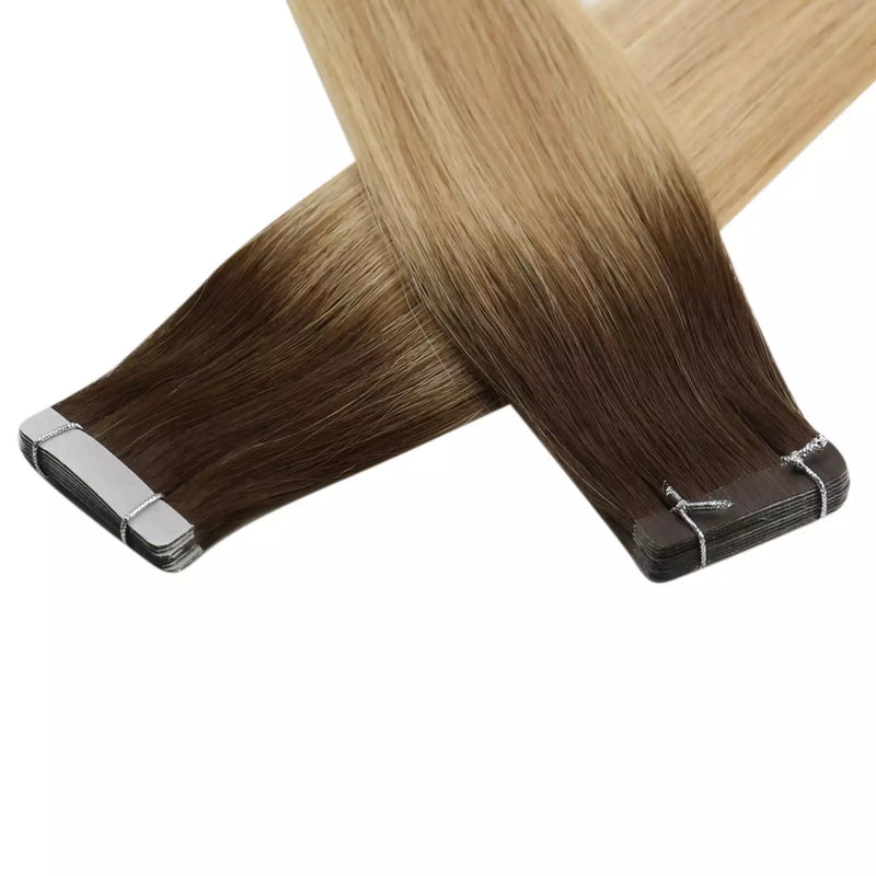 Load image into Gallery viewer, Virgin Invisible Skin Weft Tape In Adhesives Human Hair Extensions Blonde Color Straight Hair
Moresoo 16 Inch 100_Virgin Tape in Hair Extensions Full Head Double Sided Skin Weft Natural Hair

