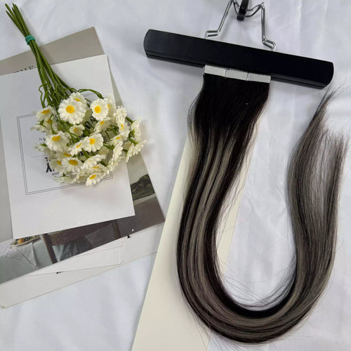 [Final Sale] Virgin Flower Tape Hair Extensions Balayage (#1B/Silver/1B) 24