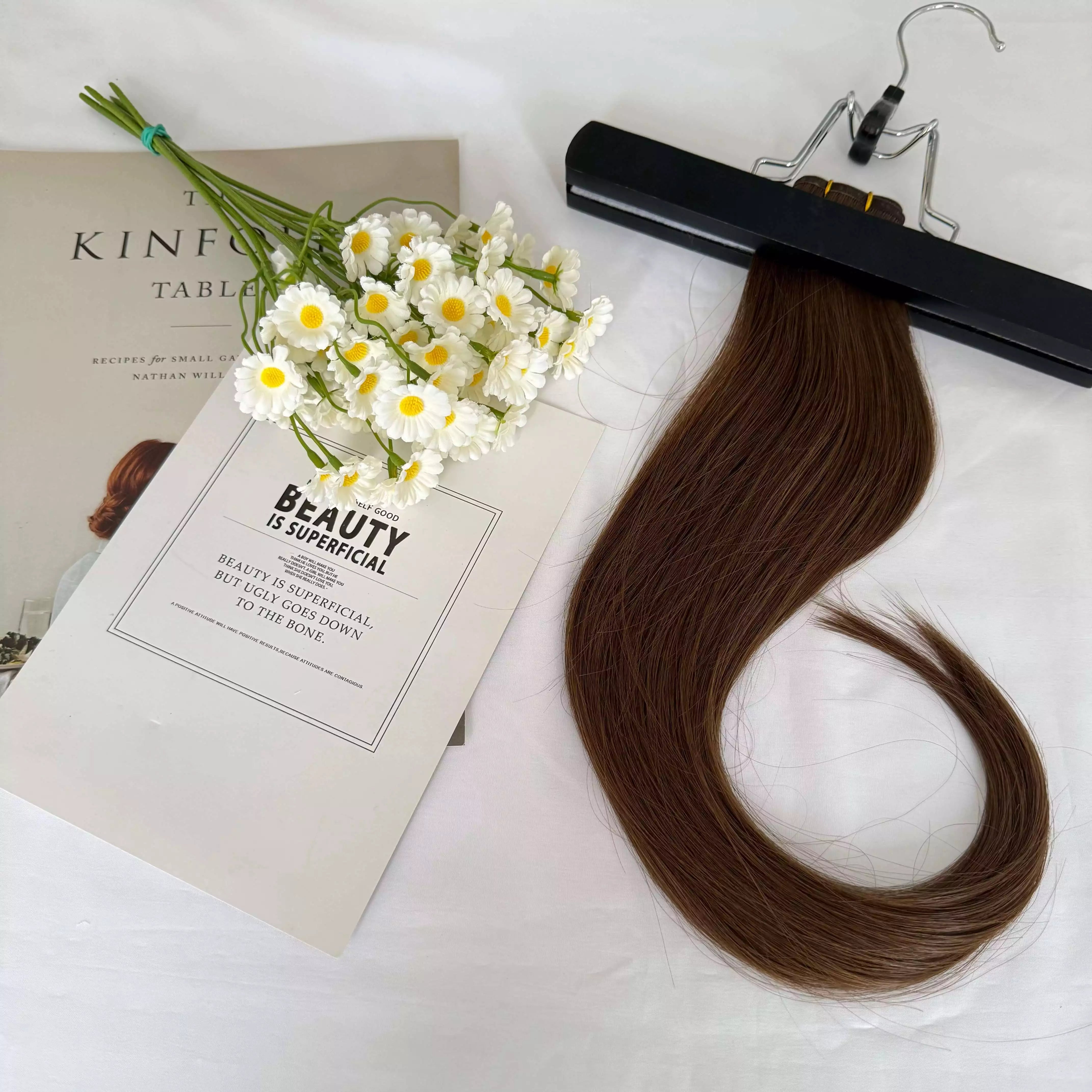 [Final Sale] Virgin Human Hair Extensions Flat Silk Weft (#4) 18” 50G