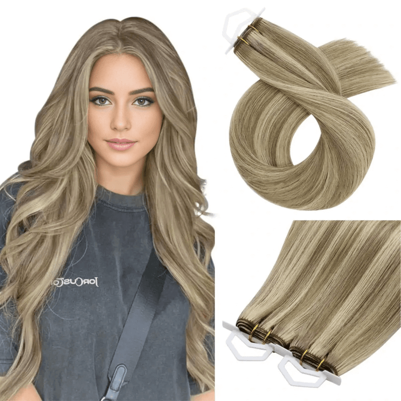Load image into Gallery viewer, Virgin sew-in hair weft bundles in highlight blonde are made from 100% natural human hair that has not been processed or chemically treated. These bundles offer a smooth, soft, and natural texture, blending seamlessly with your own hair. The highlight blonde color adds depth and dimension, providing a chic, radiant look that enhances your overall hairstyle.
