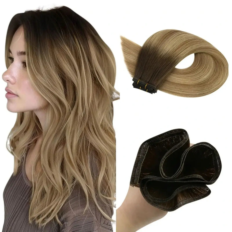 Load image into Gallery viewer, Weft human hair extensions - Human hair weft bundles - Weft sew in hair extensions - Balayage blonde hair extensions - Virgin human hair extensions - Human hair extensions weft - Weft hair - Balayage blonde weft extensions
